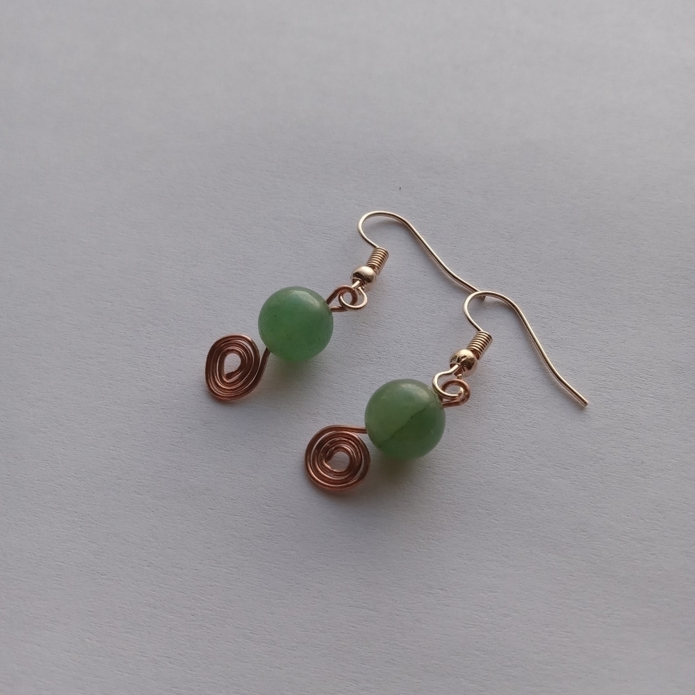 Aventurine stone wire wrapped earrings - Picture 2 of 5